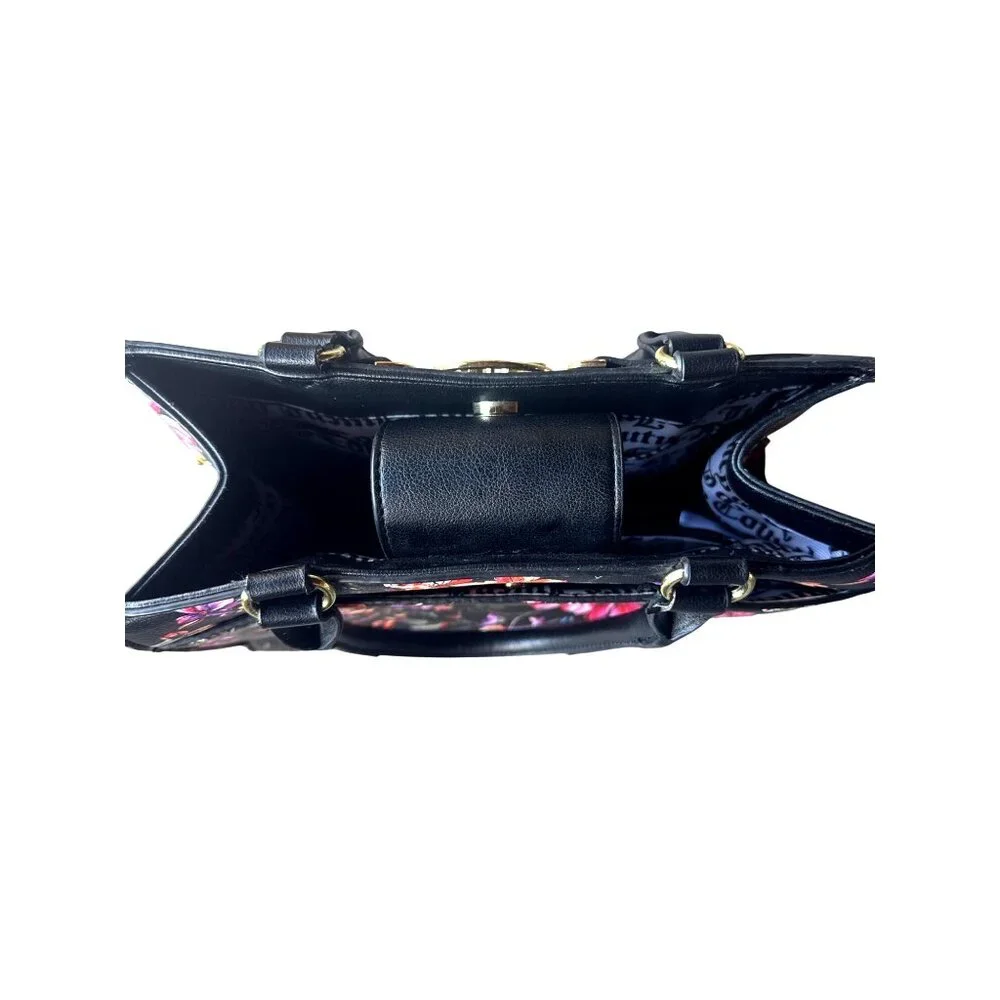 Juicy Couture Medallion Floral Satchel Tote Black Multi Color Purse Gold Logo